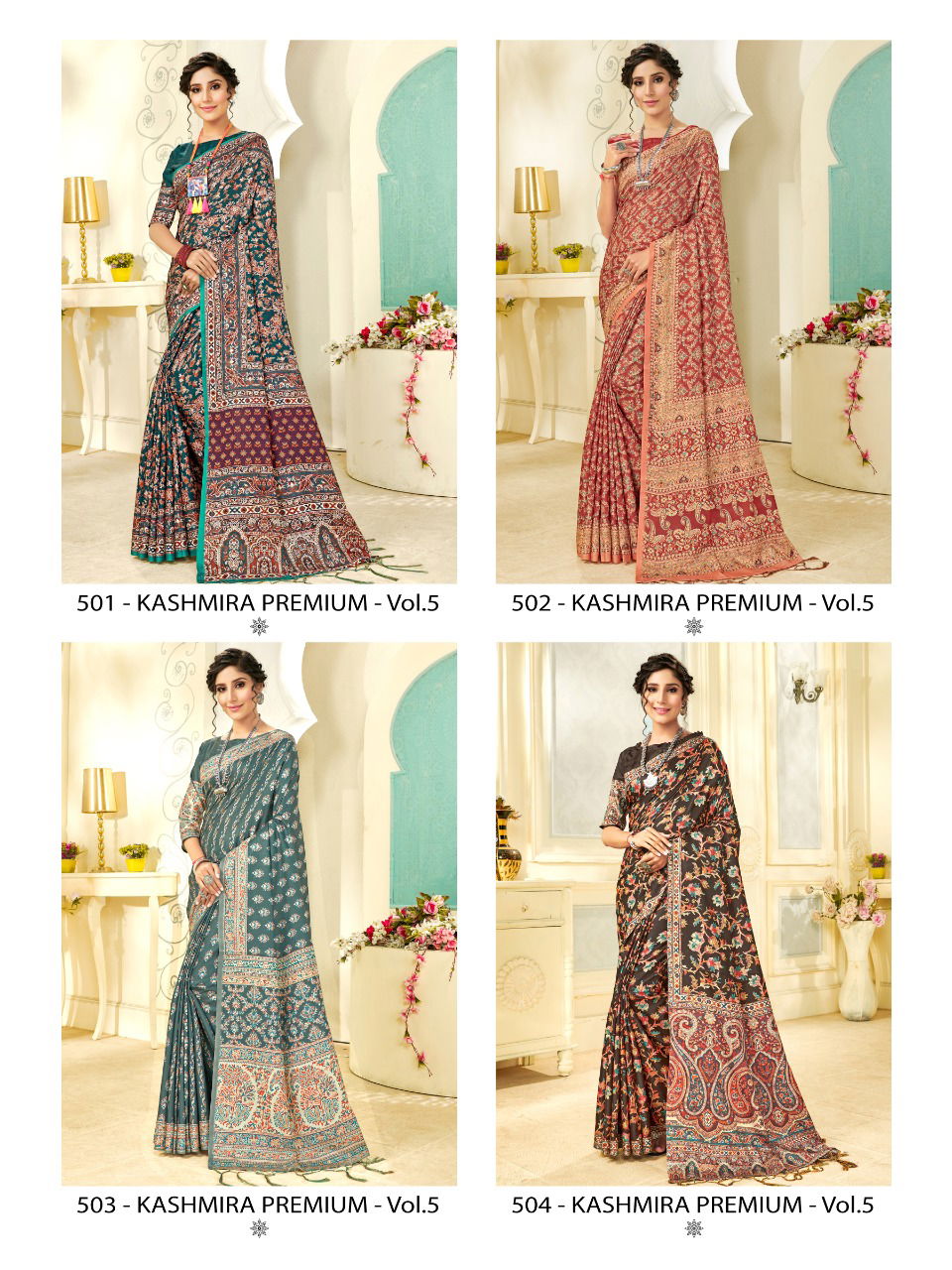 Apple Kashmiri Premium 5 Designer Latest Fancy Festive Wear Digital Printed Pashmina Silk Saree Collection
